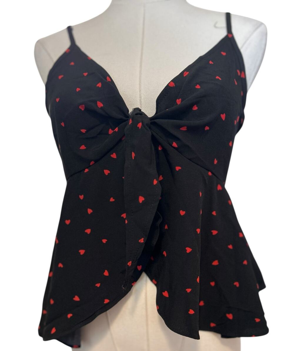 Cami Baby Doll Top Y2K Hearts Cropped Bow Front Halter Valentine SZ SM Shein
